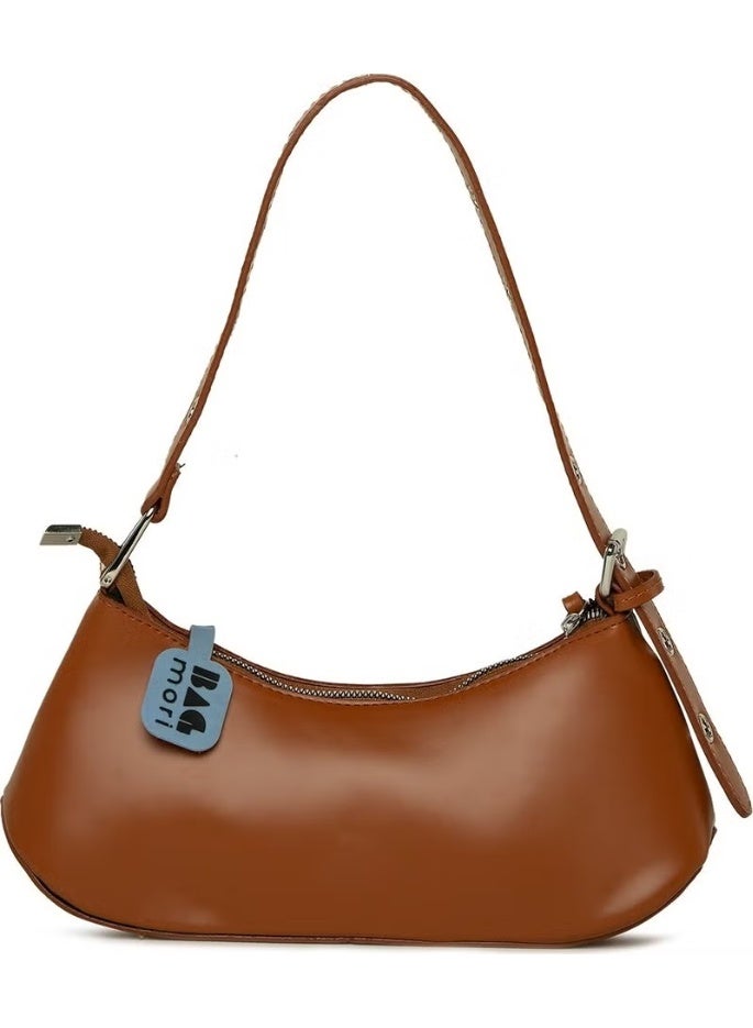 Bagmori Brown Baguette Bag with Belt Accessory and Strap Detail - Image 3